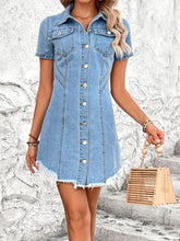 Load image into Gallery viewer, Raw Hem Button Up Short Sleeve Denim Dress