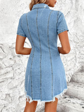 Load image into Gallery viewer, Raw Hem Button Up Short Sleeve Denim Dress