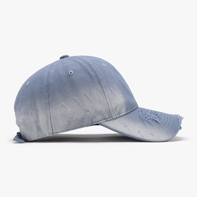 Distressed Adjustable Cotton Hat - Stylish and versatile cotton cap with a distressed, weathered look for a casual, vintage-inspired appearance.