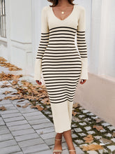 Load image into Gallery viewer, Devine Striped V-Neck Long Sleeve Sweater Dress