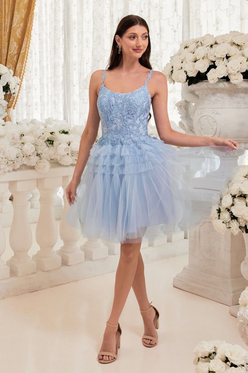 Pleated A-Line Tulle Skirt Short Cocktail & Homecoming Dress CD9310