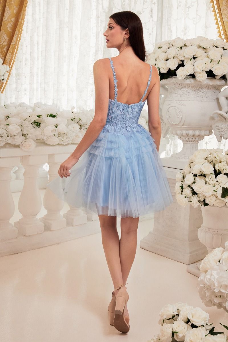 Pleated A-Line Tulle Skirt Short Cocktail & Homecoming Dress CD9310