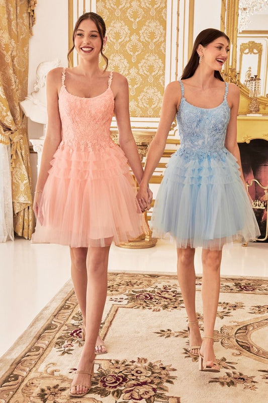 Pleated A-Line Tulle Skirt Short Cocktail & Homecoming Dress CD9310