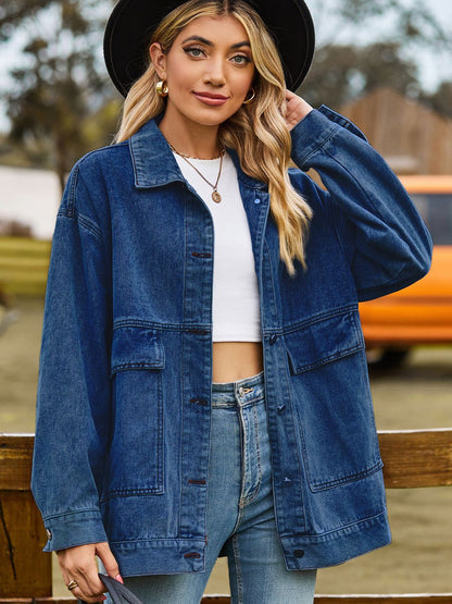 Dropped Shoulder Denim Jacket with Pockets