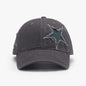 Adjustable Star Raw Hem Cap - Fashionable grey baseball cap with embroidered star accents, offering a stylish and versatile accessory.