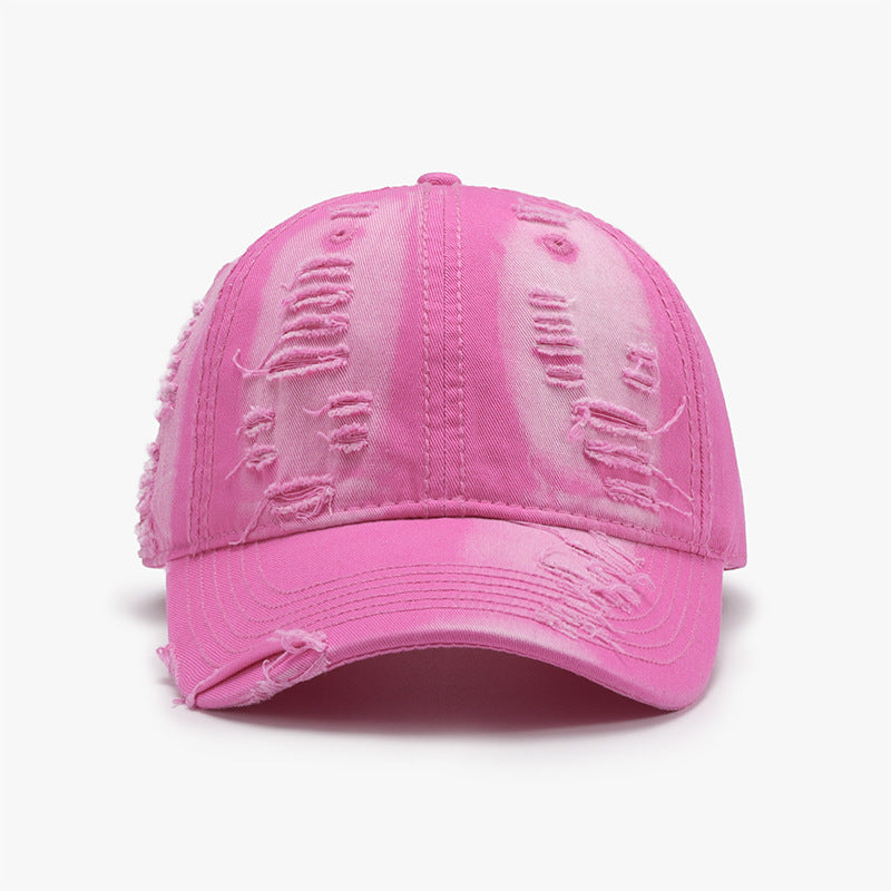 Distressed Adjustable Pink Cotton Baseball Cap