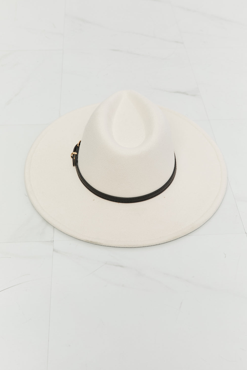 Classic cream fedora hat with sleek black band