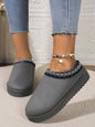 Round Toe Platform Slippers in grey with textured, patterned trim and anklet accessory