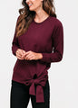 Elegant burgundy women's crew neck sweatshirt with tie knot detail, casual yet stylish top from Lemon Hera fashion brand.