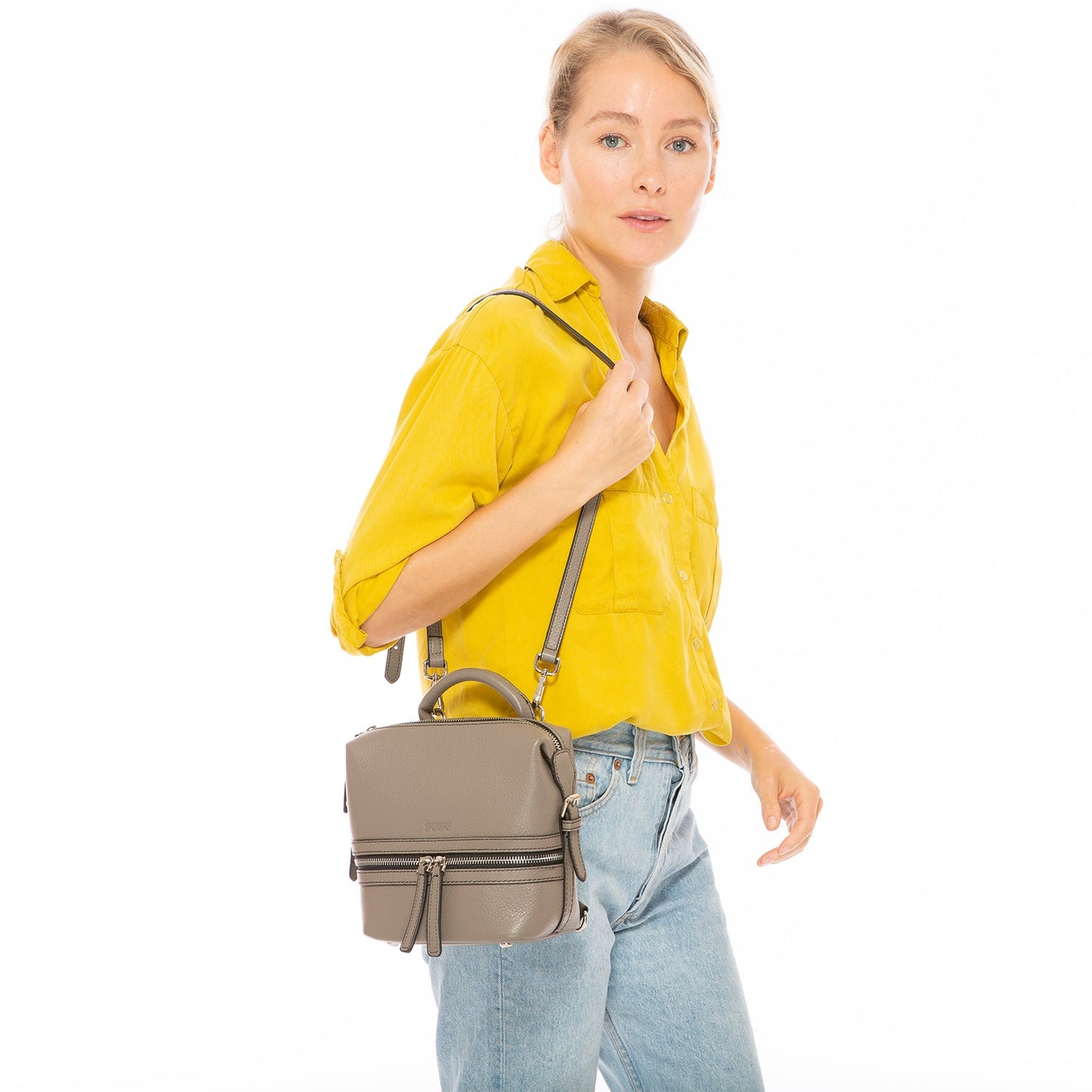 Ashley Small Gray Leather Backpack Purse