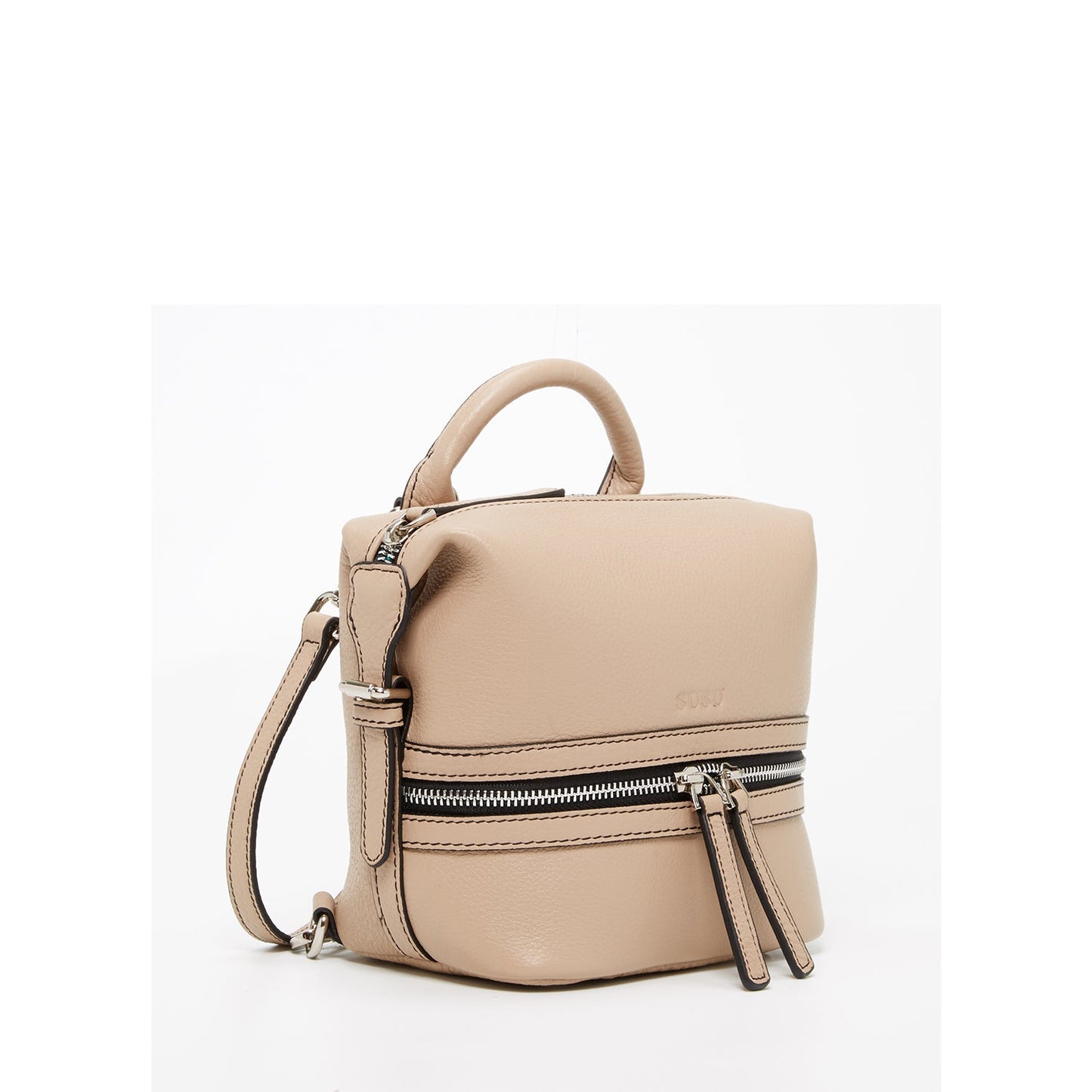 Ashley Small Leather Backpack Purse Beige