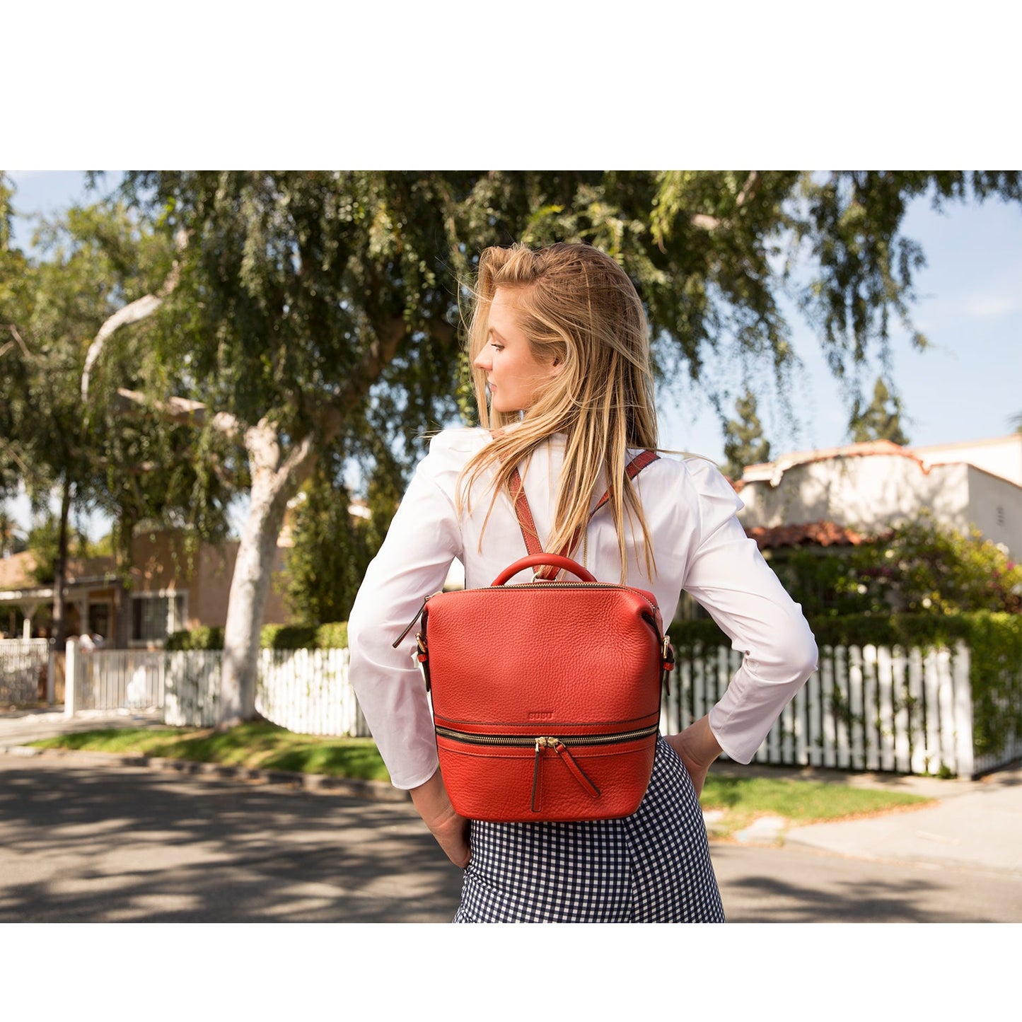 Ashley Red Leather Backpack Purse