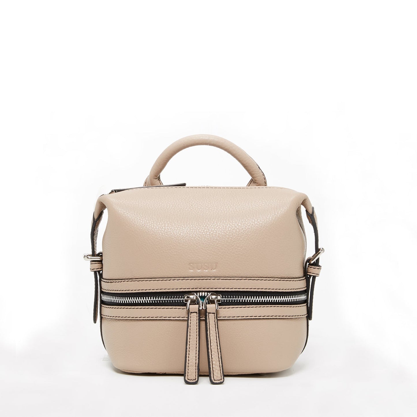 Ashley Small Leather Backpack Purse Beige