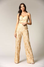 Load image into Gallery viewer, Elegant gold lace pant suit showcased against white background