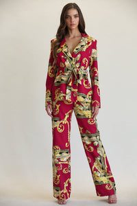 Elegant Women's Patterned Blazer and Pant Set by White Amphitryon