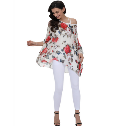 Womens Rose Floral Print Chiffon Top Tops & Blouses LoveAdora