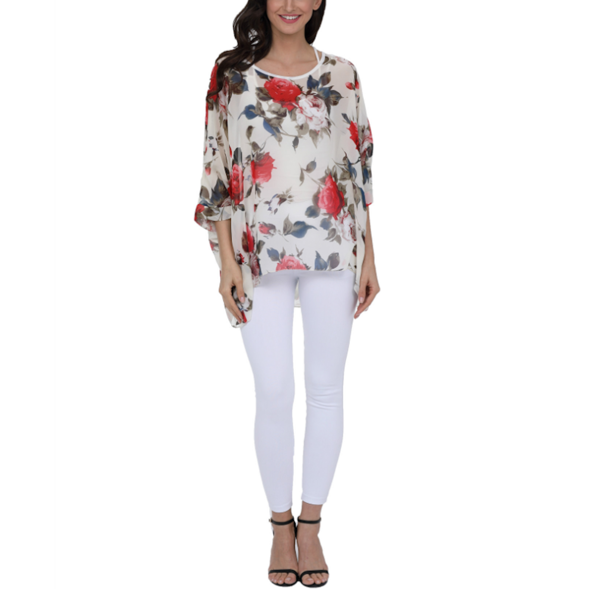 Womens Rose Floral Print Chiffon Top Tops & Blouses LoveAdora