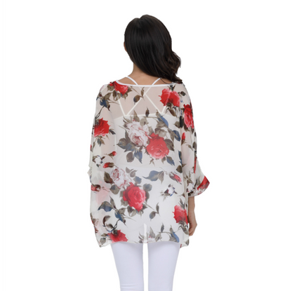 Womens Rose Floral Print Chiffon Top Tops & Blouses LoveAdora