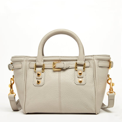 Emma Leather Satchel Bag Grayish Beige