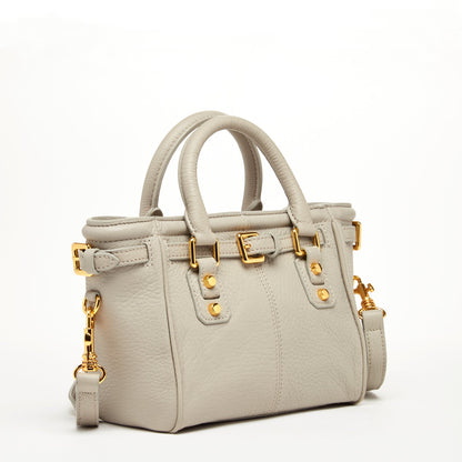 Emma Leather Satchel Bag Grayish Beige