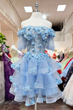 Load image into Gallery viewer, 3D Flower Applique Sheer Bodice w/ Ruffle Skirt Off Shoulder Long Quinceanera Dress