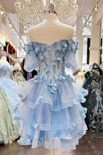 Load image into Gallery viewer, 3D Flower Applique Sheer Bodice w/ Ruffle Skirt Off Shoulder Long Quinceanera Dress