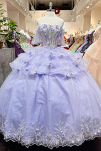 Load image into Gallery viewer, 3D Flower Applique Sheer Bodice w/ Ruffle Skirt Off Shoulder Long Quinceanera Dress