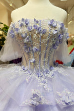 Load image into Gallery viewer, 3D Flower Applique Sheer Bodice w/ Ruffle Skirt Off Shoulder Long Quinceanera Dress