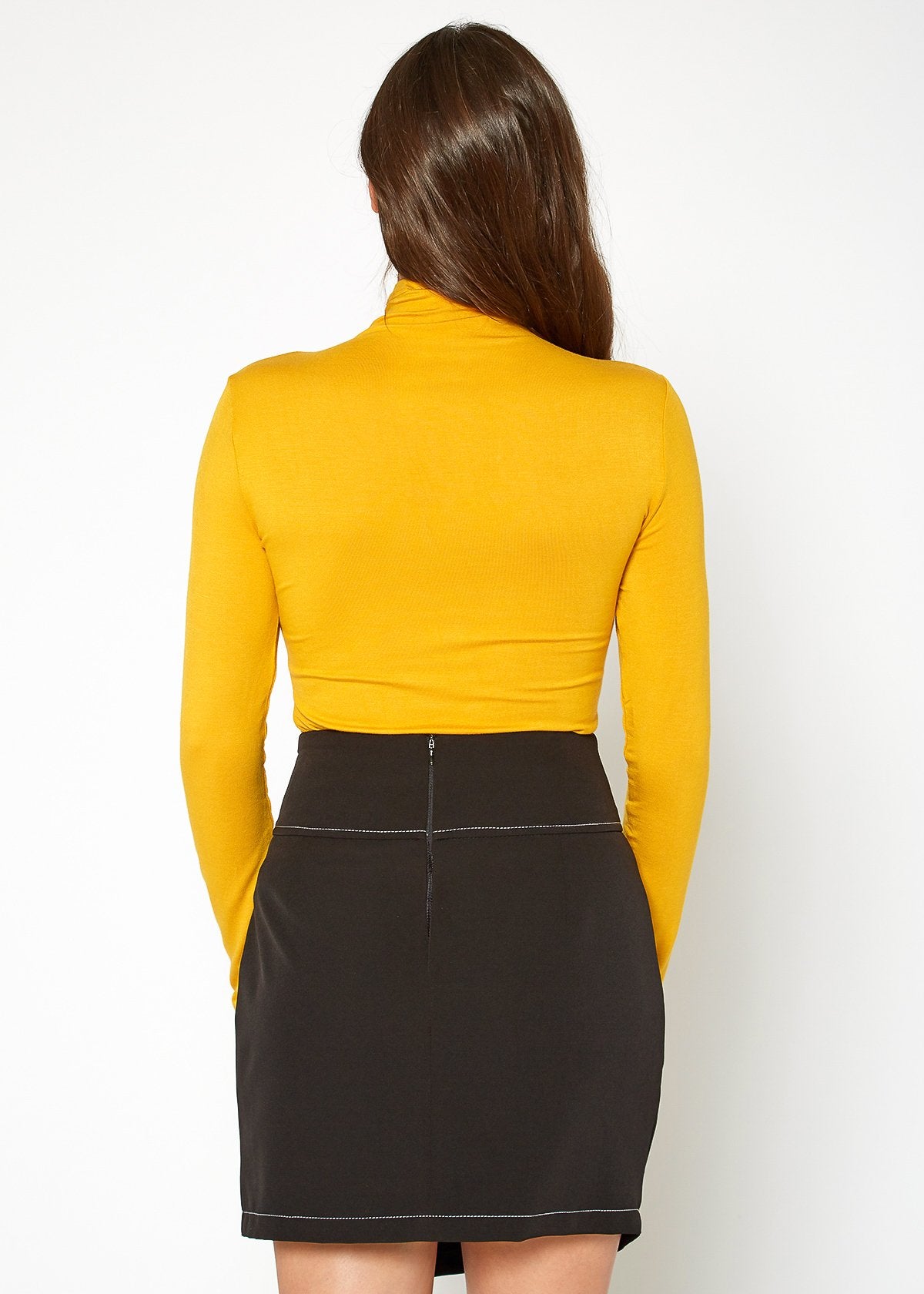 Stylish yellow long-sleeved fitted top with turtle neck by Lemon Hera women's fashion brand