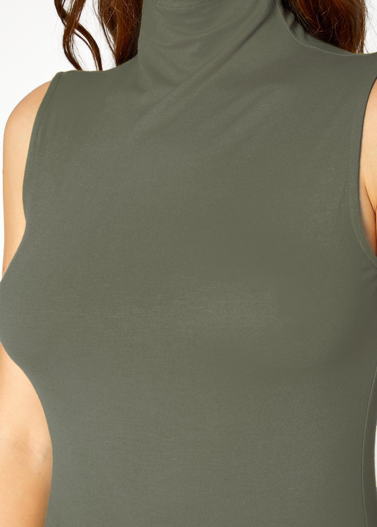 Sleeveless olive green turtle neck fitted top