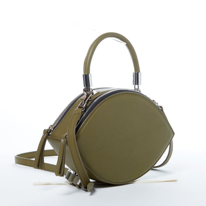 Kiss Circle Shape Leather Crossbody Bag Olive Green