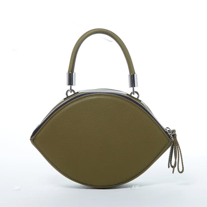 Kiss Circle Shape Leather Crossbody Bag Olive Green