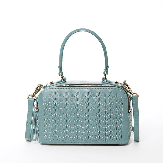 Kayla Woven Leather Crossbody Bag Blue