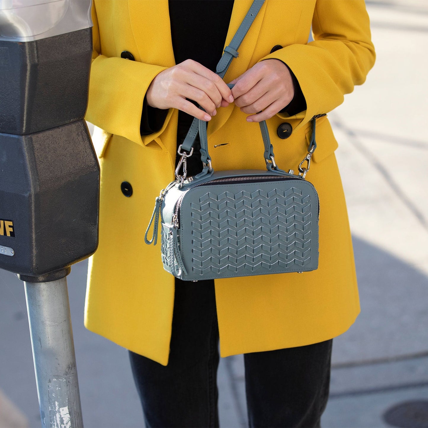 Kayla Woven Leather Crossbody Bag Blue