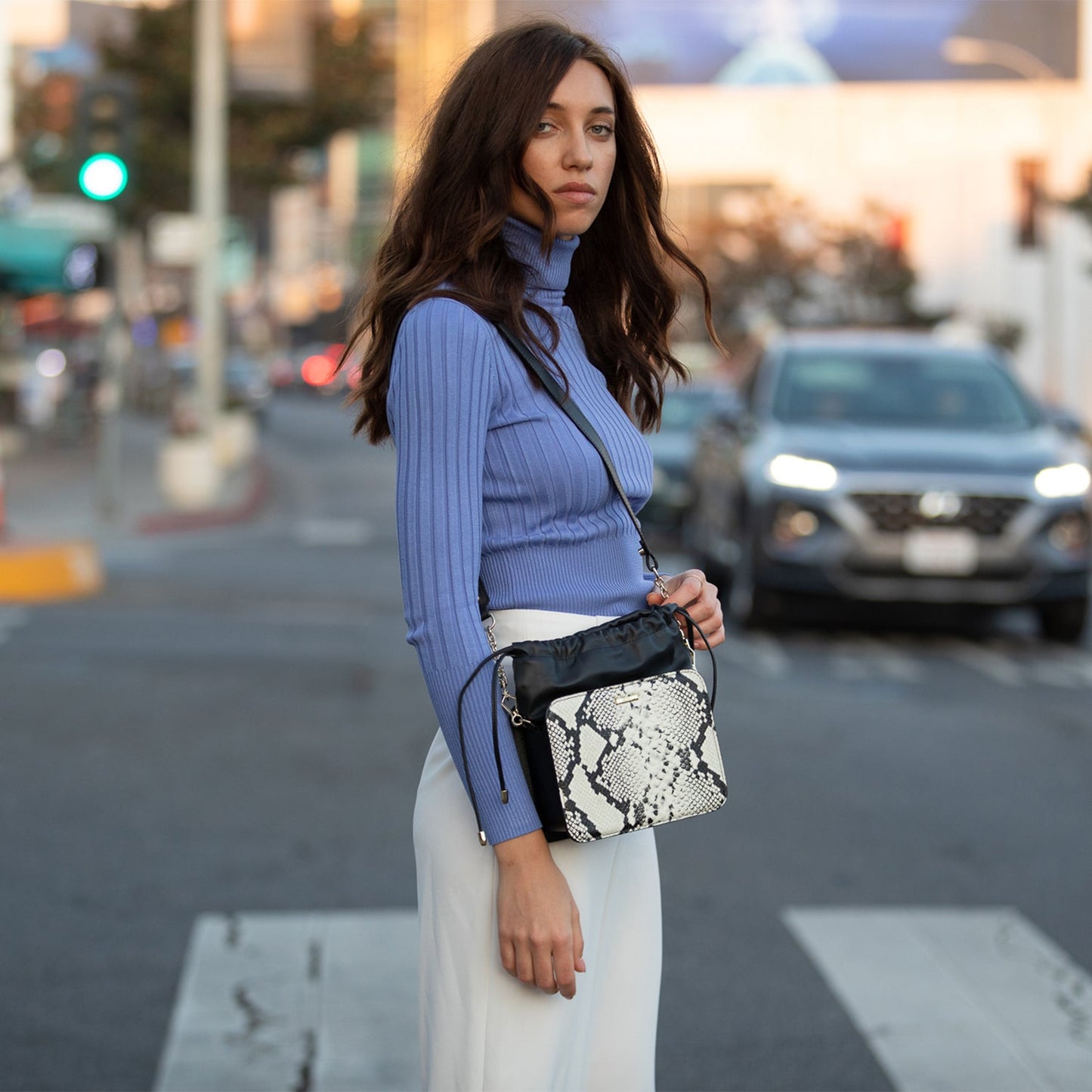 Patricia Black Leather Bucket Bag Snakeskin Design