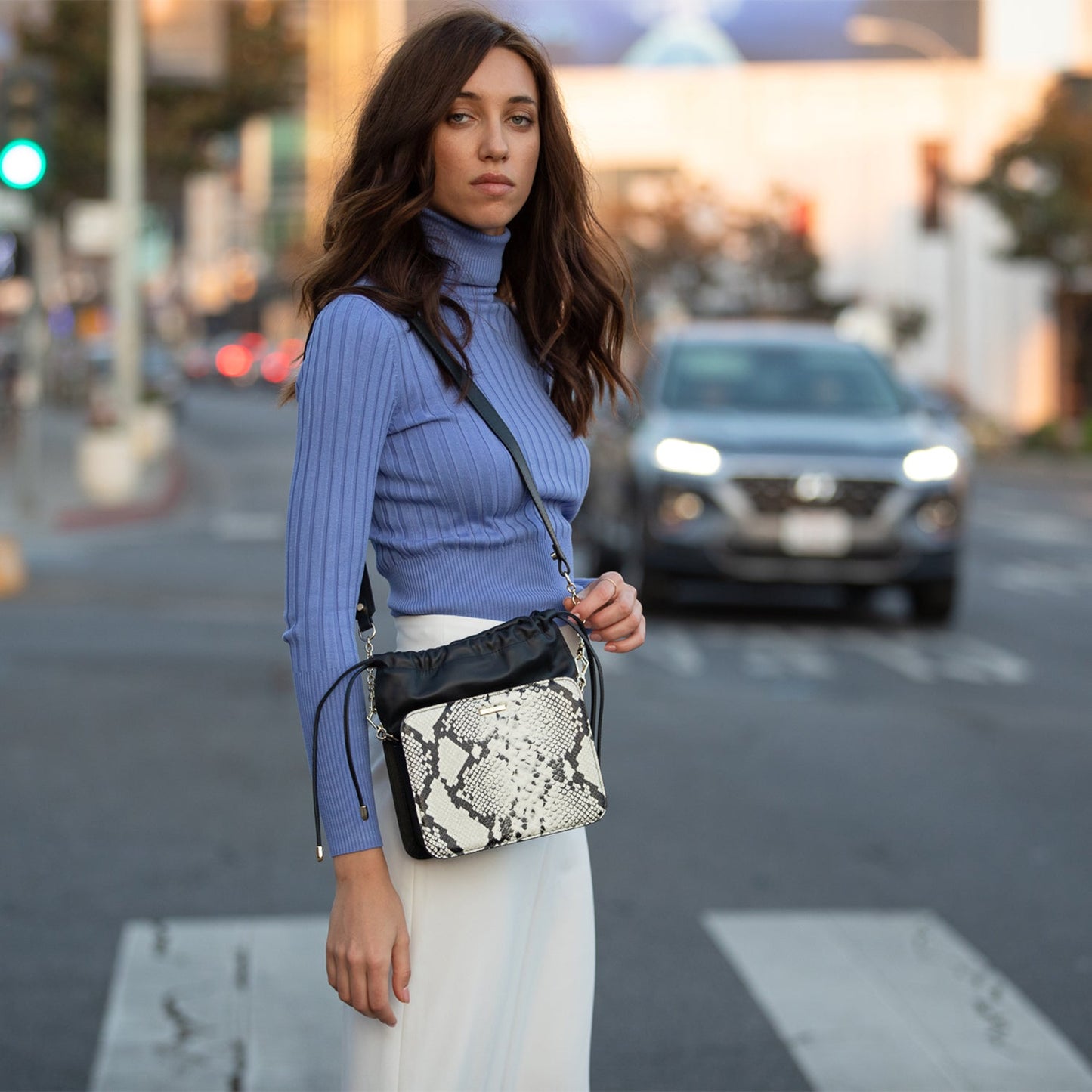 Patricia Black Leather Bucket Bag Snakeskin Design