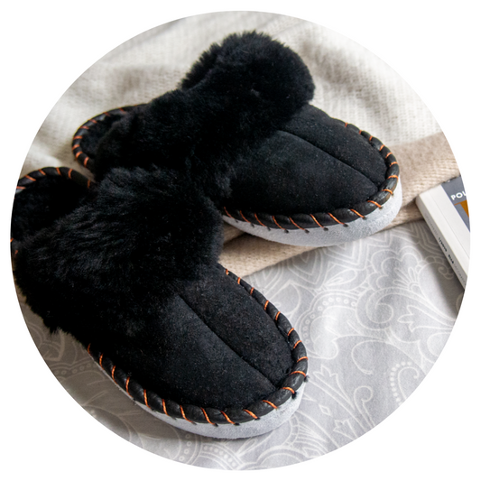 Cozy Black Shearling Sheepskin Mules - Soft and Warm Luxury Footwear