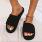 Black Textured Cotton Fur Slip-on Slippers