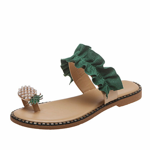 Pineapple Pearl Beach Slides Flat Toe Casual Women's Slippers