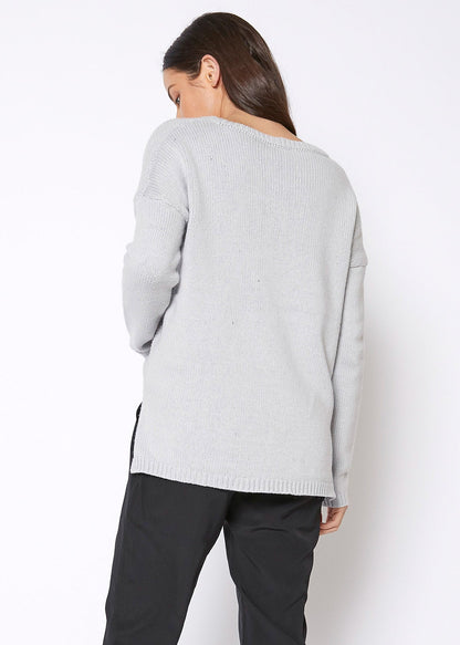 Women's Eyelet Cutout Hi Lo Sweater