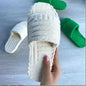 Plush White Cotton Slippers with Embossed Striped Design