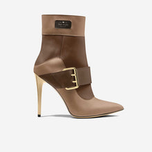 Load image into Gallery viewer, Sasha London Two-Tone Heel - Stylish beige and brown leather high-heel shoes with a buckled strap and gold-tone accents.