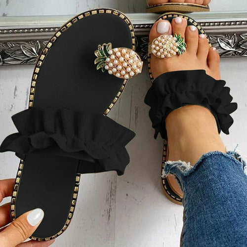 Pineapple Pearl Beach Slides Flat Toe Casual Women's Slippers