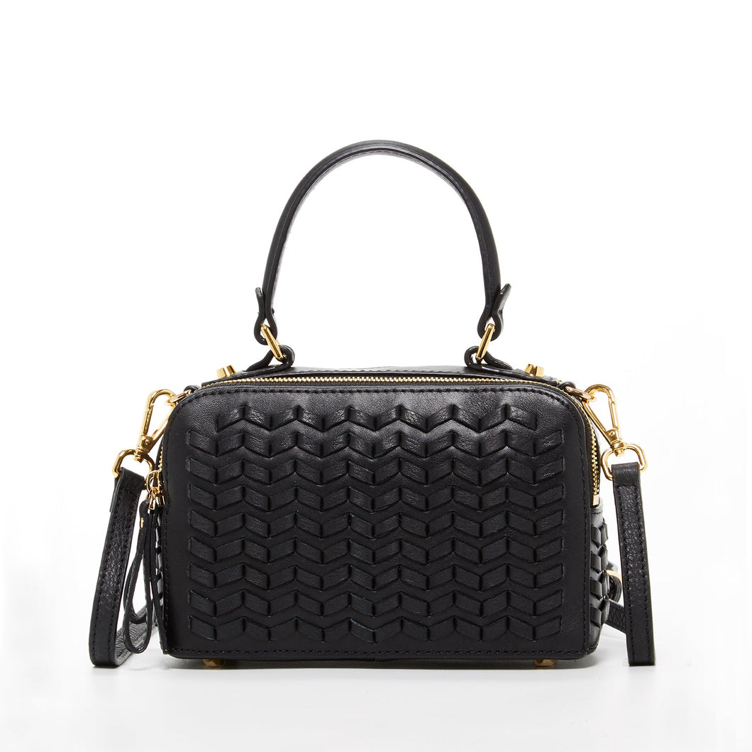 Kayla Woven Leather Bag Black