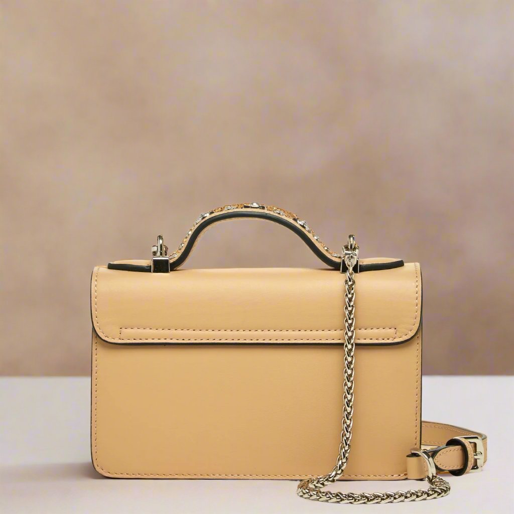 The Hollywood Leather Cream Studded Designer Handbag