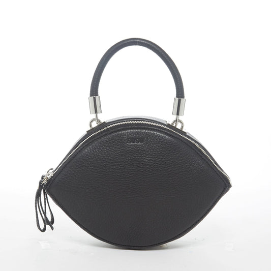 Kiss Circle Shape Leather Crossbody Bag Black