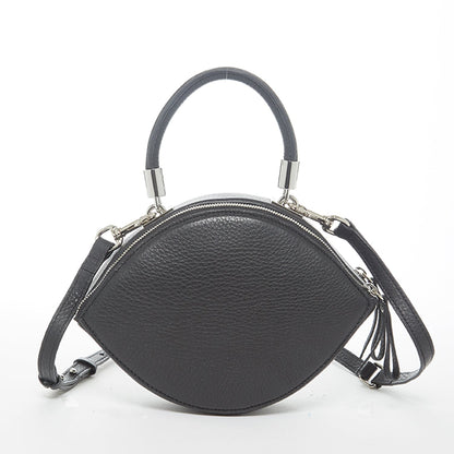 Kiss Circle Shape Leather Crossbody Bag Black