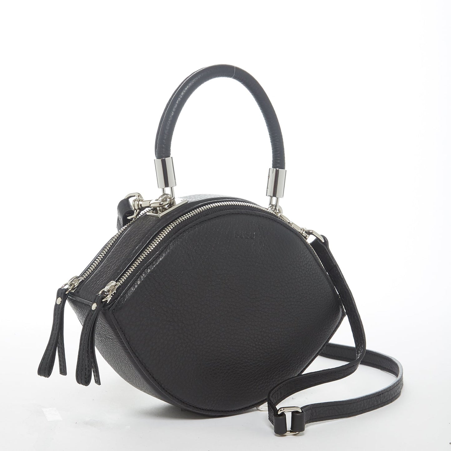 Kiss Circle Shape Leather Crossbody Bag Black