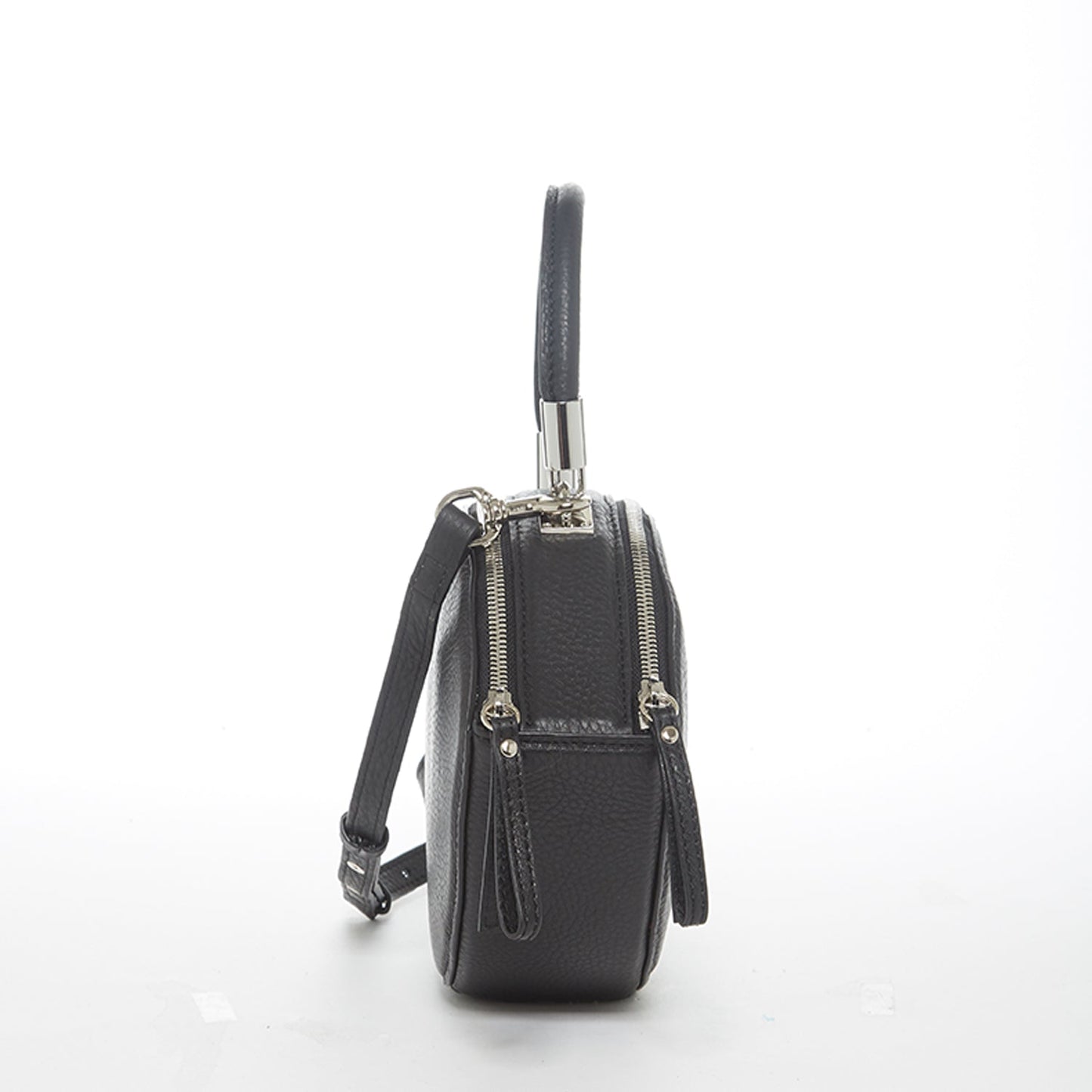 Kiss Circle Shape Leather Crossbody Bag Black