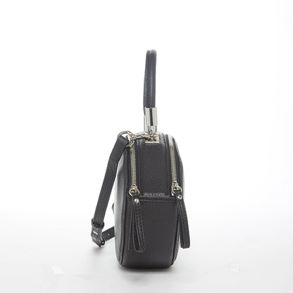 Kiss Circle Shape Leather Crossbody Bag Black